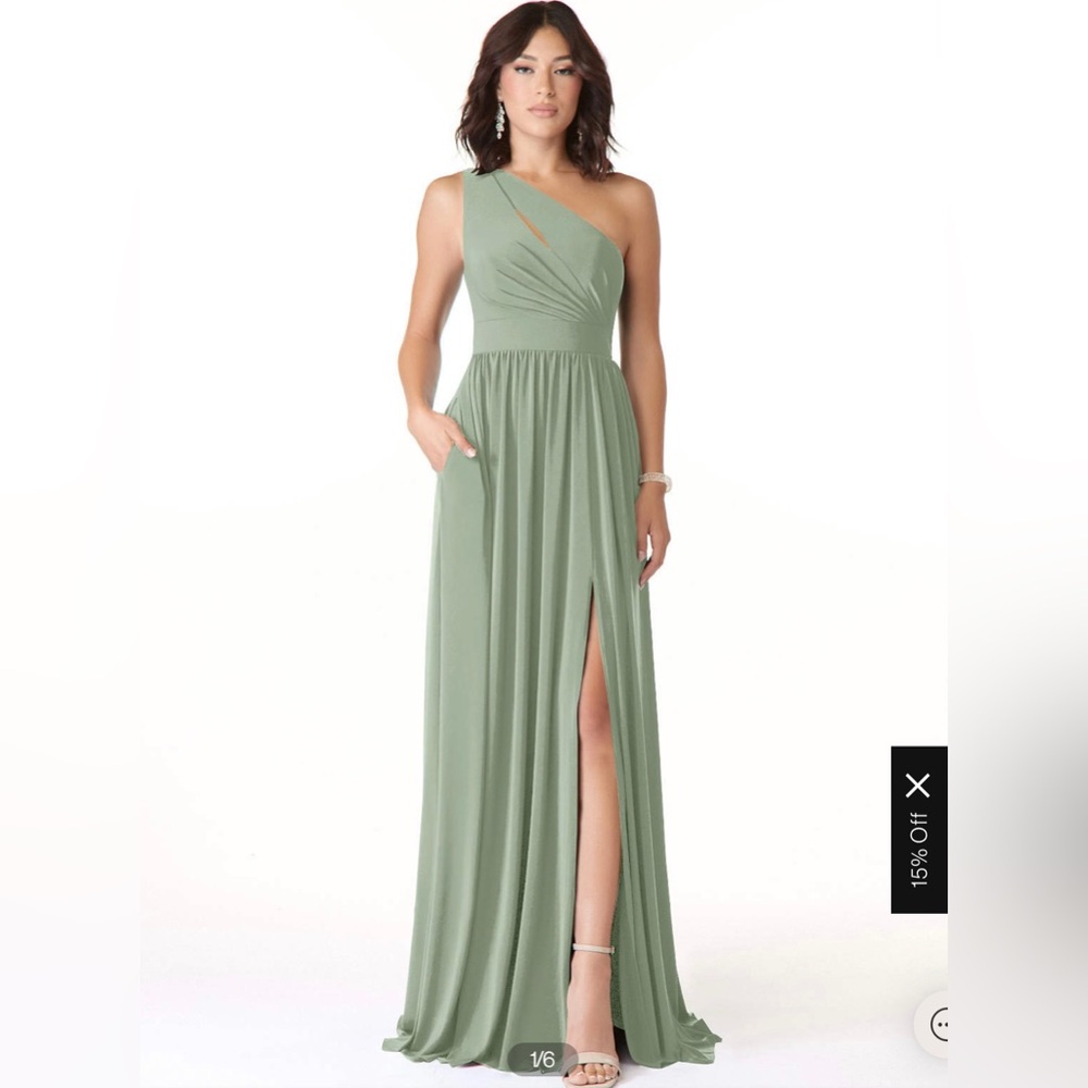 Azazie One-Shoulder Dusty Sage Green Dress
